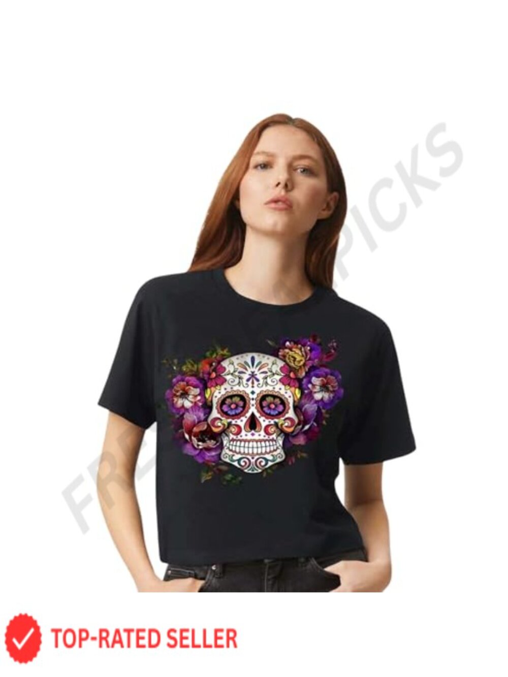 Halloween Skull Graphic Tee Women's Boxy Fit Short Sleeve T-Shirt